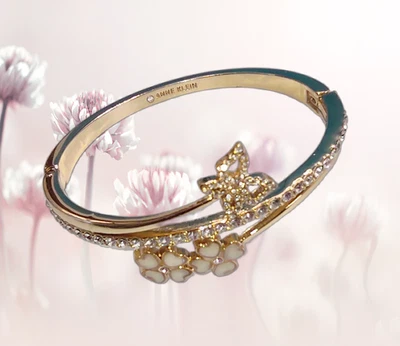 Anne Klein Gold-Tone Pavé Butterfly & Mother-of-Pearl Flower Bangle Bracelet - Image 1 of 4