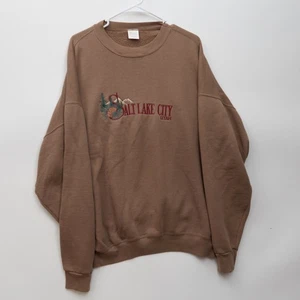 Felpa girocollo vintage Salt Lake City ricamata 2XL montagna marrone - Foto 1 di 5