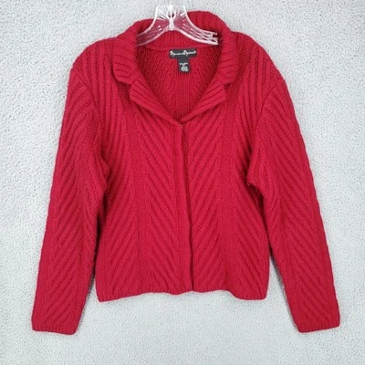 Suéter Mercer & Madison Mujer Grande Rojo A Presión 100% Lana Cárdigan Manga Larga Foto 1 de 4