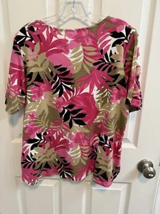 Ruby Rd Large rosa schwarz braun Blumen Top Cut Out 3/4 Ärmel gebraucht - Bild 1 von 10