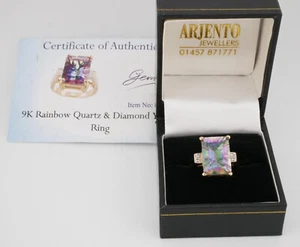 Atemberaubender Ring 9 kt vollständig punziert Regenbogenquarz & Diamant Gelbgold - Bild 1 von 6