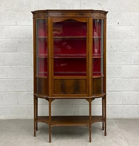QUALITÄT ANTIKE EDWARDIANISCHE VITRINE MAHAGONI INTARSIEN BOGENFRONT VERGLAST - Bild 1 von 9