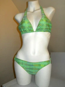 MISS BIKINI MARE DONNA BIKINI TRIANGOLO AMERICANO CON SLIP ANELLI METALLO VERDE - Picture 1 of 10