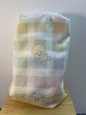 VTG 2000 Baby Looney Tunes Bugs Bunny Taz Tweety Bird Pastel Fitted Crib Sheet - Image 1 of 4