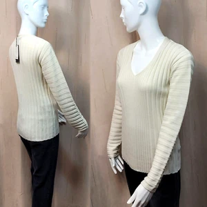 M&S AUTOGRAPH Fine SILK RICH Ribbed V-Neck JUMPER ~ Size 8 ~ IVORY (rrp £69) - Picture 1 of 8