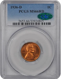 1936-D Lincoln Wheat PCGS (CAC) MS 66 RD - Picture 1 of 2