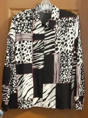 Alfred Dunner Black Blocks Red Lines Long Sleeve Full Zip Jacket Misses Size 12 - Image 1 of 4