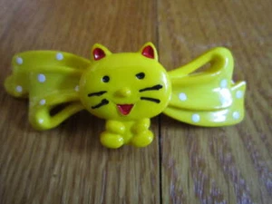 Vintage Cat Barrette 1990s Plastic Happy Polka Dots 2.5" Girls Hair FREE SHIP - Picture 1 of 8