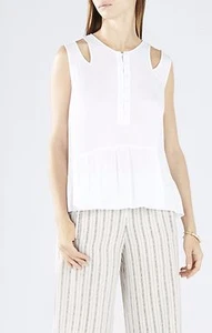 NUOVO TOP PEPLUM BCBG MAXAZRIA BIANCO ALEXYS RITAGLIO-SPALLA TFQ1U593/S403A TAGLIA XXS - Foto 1 di 4