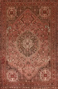 Vintage Pink/ Dark Brown Tribal Abadeh Area Rug 5'x8' Wool Hand-knotted Carpet - Picture 1 of 12