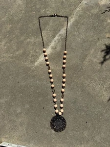 Vintage Medallion Boho Bronze Tone 14" Necklace 1970s Costume Estate Jewelry - Picture 1 of 5