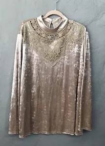 Túnica Jodifl Terciopelo Cuello Alto Boho Chic Top Champagne Grande - Imagen 1 de 8