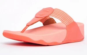 Sandalias Fitflop Walkstar a rayas finas con puntera verde coral rosa nuevas en caja - Imagen 1 de 20