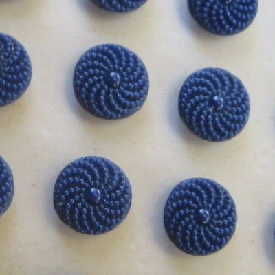 Card of 24 ~ 1/2" Flat Navy Blue Pinwheel Dot Glass Buttons~Pre WWII - NOS - Image 1 of 3