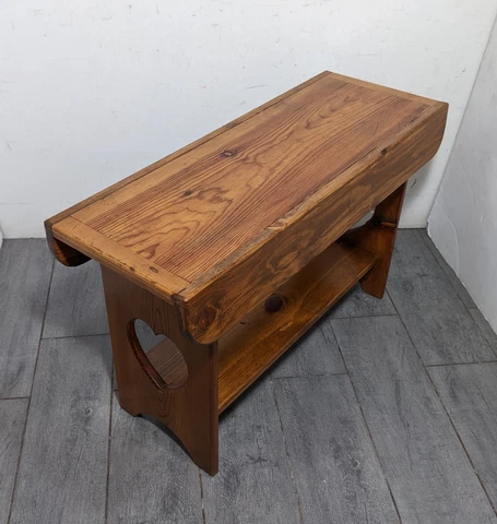 Vintage Rustic Country Farmhouse Pine Wood Mini Bench Table Stool Heart Cover