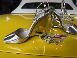 Prada Chrome Wedges with Heart-Shaped Cut Out. EU size 38.5 US size 8.5 Peep Toe - Picture 1 of 8