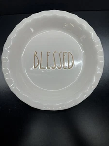 Rae Dunn “BLESSED” Pie Plate White/Black w/Fluted Edges 10.5 - Picture 1 of 3