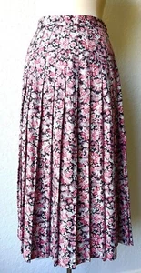 VINTAGE 80s Laura Ashley 8 Pink PaisleyFloral Pleated Midi Skirt Wool Cotton EUC - Picture 1 of 13