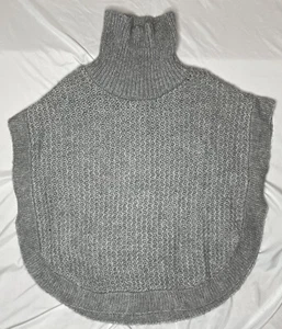 Lauren Conrad Chunky Cable Knit Gray Turtleneck Shawl Poncho Sweater One Size - Picture 1 of 6