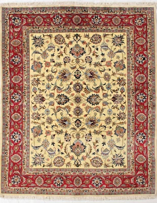 Hand-Knotted Ivory Floral Oriental Area Rug Wool Carpet 6'8" x 8'1" - Image 1 of 4