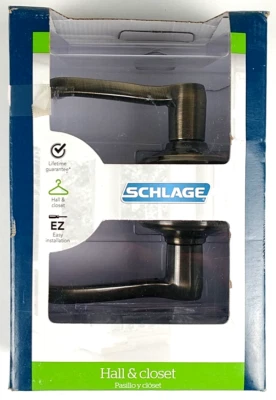 Schlage Flair Lever Door Handle Non Locking Antique Brass for Hall & Closet 799 - Image 1 of 4