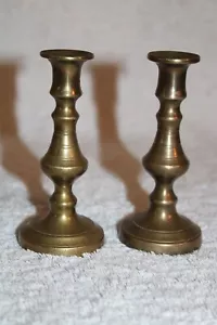 Nice Americana Antique Pair Miniature Vasiform Brass Candlesticks 4 inches tall - Picture 1 of 7