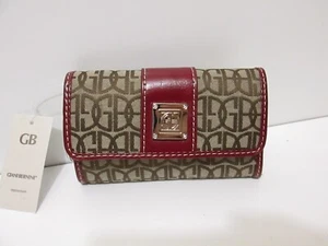 GIANI BERNINI SIGNATURE LOGO FABRIC COIN WALLET KHAKI CRANBERRY NWT - Picture 1 of 8