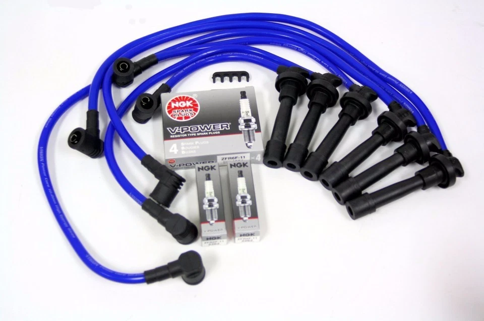 VMS MITSUBISHI 3000GT VR4 10.2MM SPARK WIRES & NGK VPOWER PLUGS COMBO KIT BLUE - Image 1 of 1