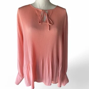 Simply Vera Wang Pleated Chiffon Split Neck Peplum Blouse XL Romantic Boho Pink - Picture 1 of 11