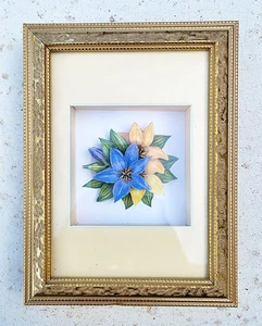 LOVELY ORIGINAL GILT FRAMED FLORAL PAPER TOLE 3D ART - Picture 1 of 6