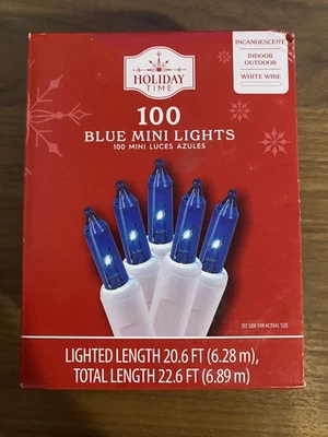 Holiday Time 100 Count Blue Mini Christmas Lights w. White Wire, 21 feet - SV1 - Image 1 of 2