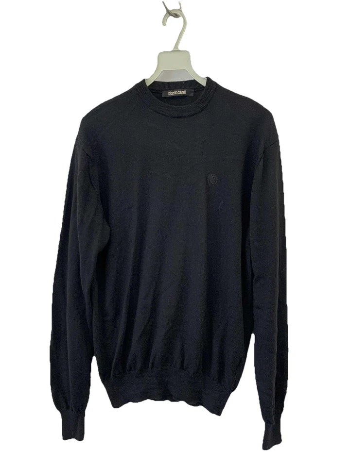 Suéter Roberto Cavalli Para Hombre 100% Lana Cuello Redondo Negro Talla M Hecho en Italia #Z7 Foto 1 de 4