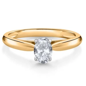 0.60 Ct Oval White Topaz 10K Yellow and White Gold Solitaire Engagement Ring - Picture 1 of 4