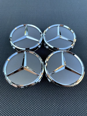 Silver 4 x 75mm Wheel Center Hub Caps Emblem Matte Fit For Mercedes~Benz B S C E Foto 1 de 4