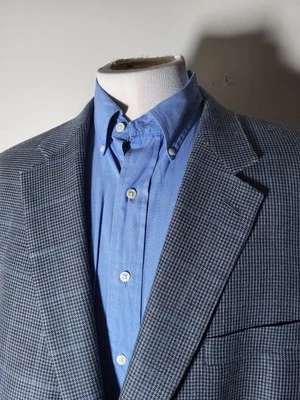 52R Ralph Lauren Blue Black Gray Tooth Check Silk Wool Blazer Sport Coat Jacket - Image 1 of 4