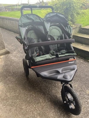 Nipper Out N About Double V5 Sycamore Green Pram - Image 1 of 4