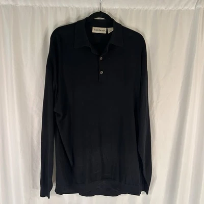 Barry Bricken 100% Silk Shirt Men's XXL Solid Black Long Sleeve Polo Pullover - Image 1 of 4