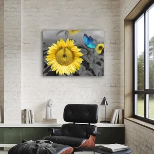 Acocifi Bathroom Sunflower Canvas Wall Art Blue Butterfly Picture Spring Flow... - Picture 1 of 7