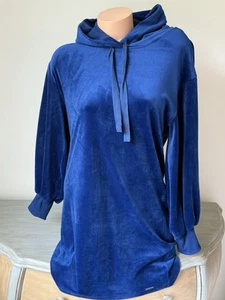 Calvin Klein S Hoodie Dress Royal Blue Velour Long Sleeve Hooded Tunic Velvet - Picture 1 of 7