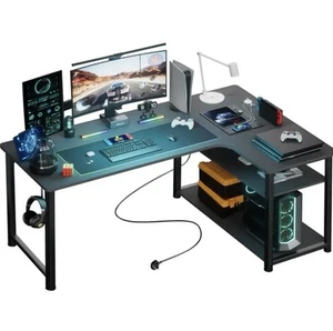 L Shaped Gaming Desk with Power Outlets Corner Computer Desk 130x80CM-black🚚💨 - Picture 1 of 8