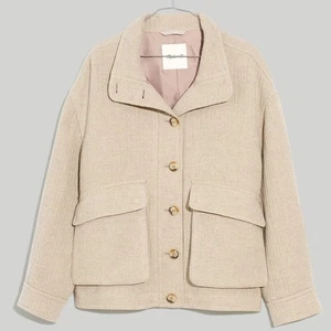 NEW Madewell Clairmont Crop Jacket Size XL Beige Wool Blend Gauze Button Up Fall - Picture 1 of 9