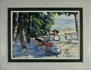 Ölgemälde Landschaft See Sommer Café Herrmann von Point Signiert - Picture 1 of 7