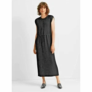 Club Monaco Plissee Kleid Maxi schwarz Kordelzug Taille ärmellos Kaftan Gr.2 Neu mit Etikett - Bild 1 von 3