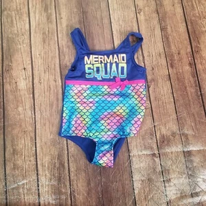 Pink Platinum Mermaid Squad One Piece Girls 4 Blue Solid Swimwear - Picture 1 of 7