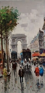 Romaine Original Arc De Triomphe & Champs Elysees Paris Painting Oil on Canvas - Picture 1 of 12