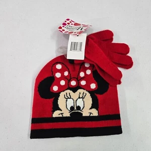 Disney Girls Hat One Size Red Polka Dot Beanie Glove Set Minnie Mouse NWT - Picture 1 of 6