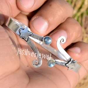 Blue Fire Labradorite Gemstone 925 Sterling Silver Cuff Bangle Gift For Anyone - Picture 1 of 5