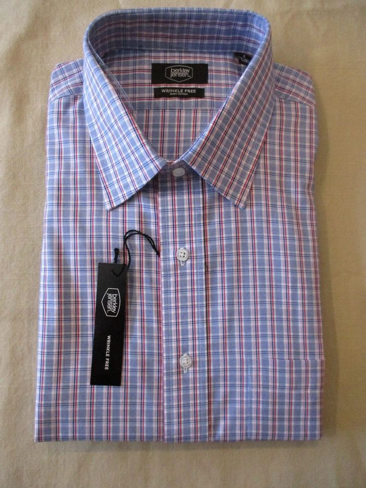 ¡NUEVO! CAMISA DE VESTIR BERKLEY JENSEN CUELLO EXTENDIDO - AZUL/ROJO CUADROS 17 17.5 32/33 Foto 1 de 1