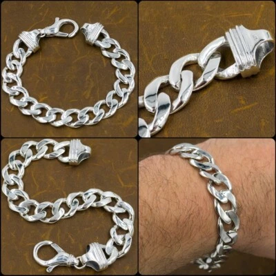 41g 8" 20.5cm bordillo miami eslabón cubano elegante pulsera de plata de ley 925 para hombre Foto 1 de 4
