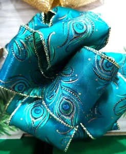 Peacock Feathers Ribbon 63 mm wide 3 meter length - Picture 1 of 2